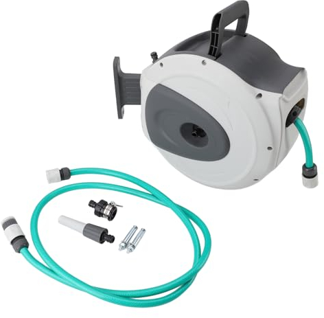 Einziehbarer Gartenschlauchaufroller, Wasserschlauchaufroller-Halter, Wandmontage, Gartenschlauchaufroller, 65,6 Fuß 1/2 Zoll Schlauch, Beliebige Länge, Sperre, Automatischer