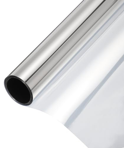 sourcing map Reflective Window Film One Way Daytime Mirror Privacy Film Sun Block Explosion-Proof PET Material Glass Paper Door Covering Stickers, Silver 29.5x6.5'