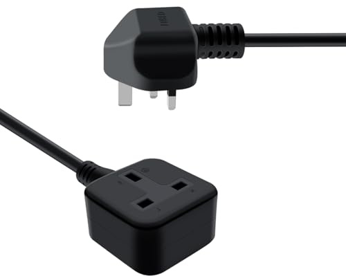 HuaLiSiJi Extension Lead Single 13A 250V 1 Way Gang Single Socket Mains Power Extension Lead 3x1mm² for Home,Office (Black, 0.6m)