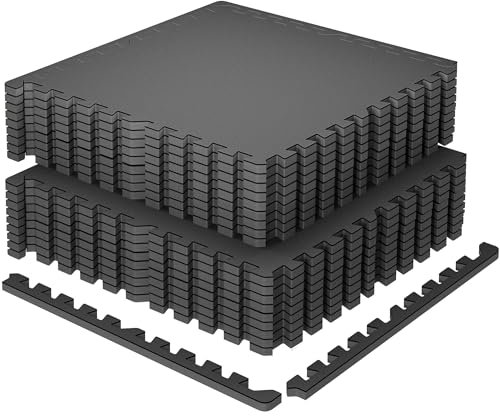 SUPERJARE 0.79'' Extra-Thick Exercise Equipment Mats, 18 Pcs 72 Sq Ft Rubber Top Floor Tiles with High Density EVA Foam, Interlocking Gym Flooring for Home Gym, Workout Mat, Black