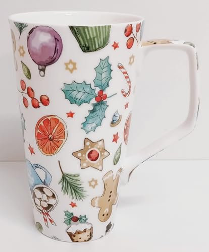Rainbow Decors Festive Treats Mug Bone China Christmas Large Latte 500 ml 17.5fl oz Cup Hand Decorated in UK
