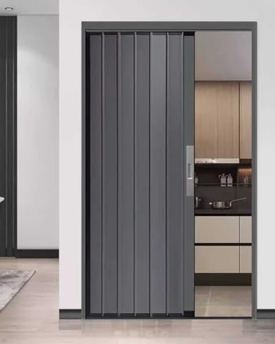 Concertina Door Interior Folding Door with Lock and Key, Metal Retractable Sliding Door Gate, Home Bedroom Accordion Door Screen, Kitchen Privacy Door with Hardware(Style 4,70x80in (178x203cm))