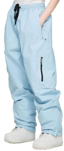 Topassion Schneehose Damen Ski Hosen Wasserdicht Snowboardhose Winter Mädchen Skihose Übergröße Winterhose mit Hosenträgern Baggy Ski Pants Thermo Softshellhose Skibekleidung Latzhose(Light Blue,S)