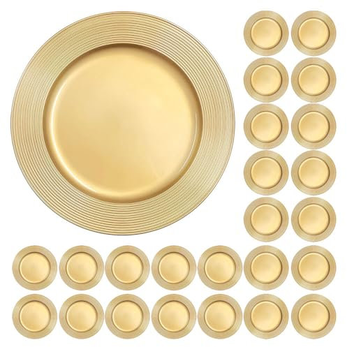 Murago - 24er Set Platzteller ca. 33cm Kunststoff goldfarben - glänzende Unterteller für Teller Dekoteller Kerzenteller Untersetzer grosspackung goldene Dekoration für Hochzeit Weihnachten Tischdeko