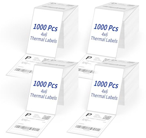 Thermodirekt-Etiketten, 10,2 x 15,2 cm, 4000 Fächerfalt-Versand-Etiketten mit perforierter Linie für Zebra- und Rollo-Drucker, Thermodrucker-Etikett, 10,2 x 15,2 cm, permanent klebend