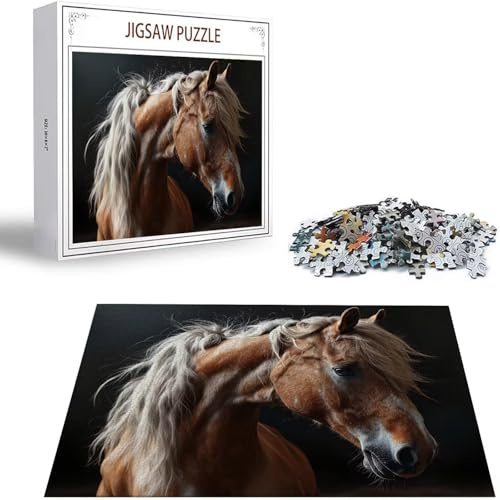 Puzzle 1000 Teile Tier Puzzle Erwachsene, Holzpuzzle Erwachsene Puzzelmatten, Mehrfarbig Holzpuzzle, Klassische Puzzles Pferd Wooden Jigsaw, Geschicklichkeitsspiel für die Ganze Familie, Geschenk S-96