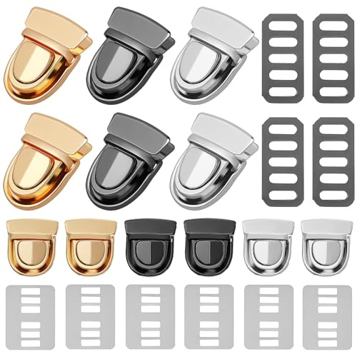 SHINEOFI 12 Sets Purse Clasps for Bag Making Metal Buckles Tuck Lock Press Lock Hardware for Handbags Clutches Totes Backpacks 1.26X1.02X0.98 Inch