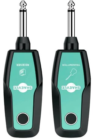 SHAEVLE Kabelloses Gitarrensystem 2,4 GHz, Wiederaufladbarer Gitarr Drahtlos Sender Empfänger, 30M Reichweite, Automatische Frequenzanpassung, für Gitarre, Bass und E-Instrumente