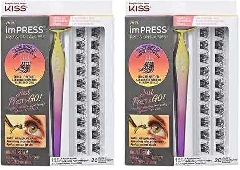KISS imPRESS FALSIES - Kit de pestañas a presión #02, Individual, Natural, negro (Paquete de 2)
