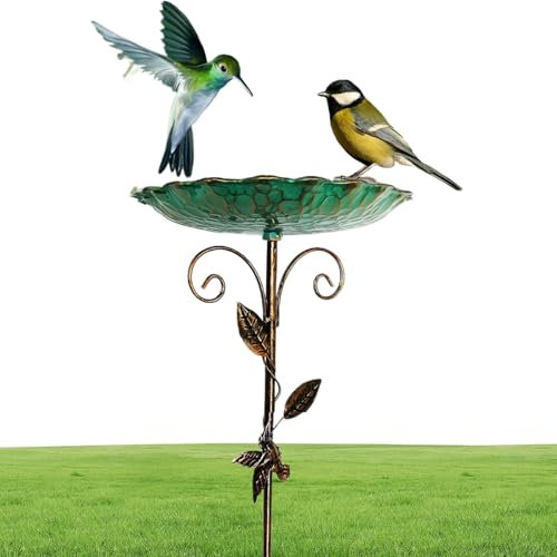 Yianyal Bassin pour Oiseaux,Mangeoire pour Oiseaux de Terrasse | Fontaine à Oiseaux sur Pied en Métal Décoration Rétro Hauteur Réglable pour Jardin Terrasse Balcon Extérieur