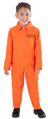 Smiffys Kids Escaped Prisoner Costume Orange Boiler Suit Unisex Fancy Dress Outfit for Halloween Trick or Treat and Themed Parties