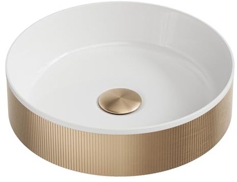 Premium Fluted Countertop Basin Sink with Matching Waste - Polymarble and Stainless Steel (Brushed Brass)