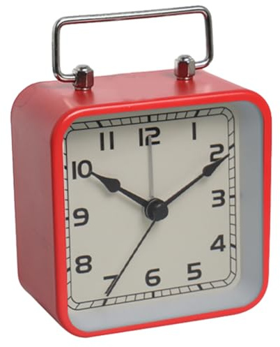 Bosiyrggrl Small Metal Square Alarm Clock Desktop Silent Clock Students Sleep Quartz Watch Clock Red