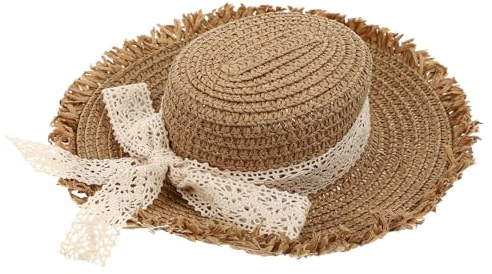 MUELODSIC Sombrero de Paja Espantapájaros para Muñecas con Lazo de Encaje Accesorio Decorativo Elegante para Casa de Muñecas y Complementos