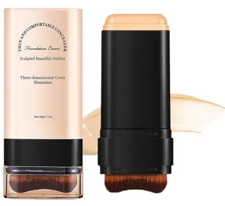 Full Coverage Foundation Stick, Mehrzweck Foundation Stick, Cream Foundation Makeup mit Pinsel, Double Head Longwear Concealer und Contour Stick, Wasserfestes, Matte Makeup Finish (03#Warmbeige)