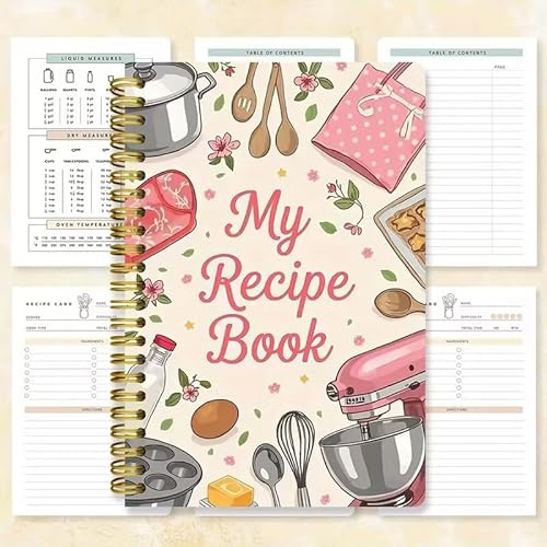 HSYTEK Rezeptbuch zum Selberschreiben A5, Spiralbindung Kochbuch Selbst Schreiben mit 52 Achtsamkeitsübung, Bunt Rezeptkarten zum Festhalten von Leckeren Rezepten und Kochtipps
