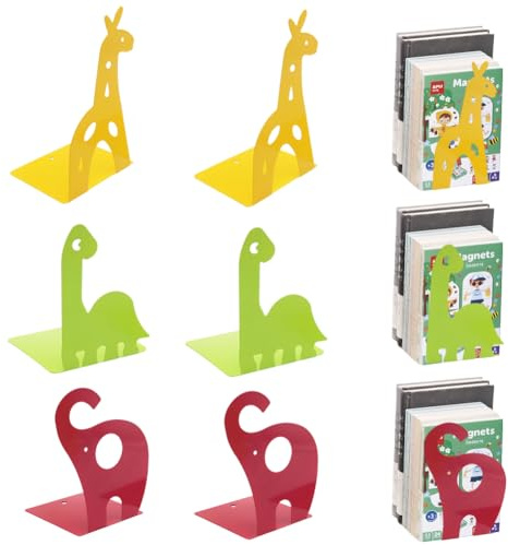 Lot de 6 serre-livres pour enfants, motif animal, éléphant, dinosaure, girafe, avec base antidérapante et bords arrondis, colorés, pour l'école, la chambre d'enfant et la maison