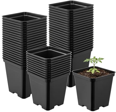 Garronda Pflanztopf Kunststoff 9 x 9 x 9,6 cm (0,5L) 50er Set eckig mit Drainagelöchern Blumentopf robust Pflanzentopf für Garten Gewächshaus Balkon Anzucht Innen Außenbereich Schwarz GD-0199