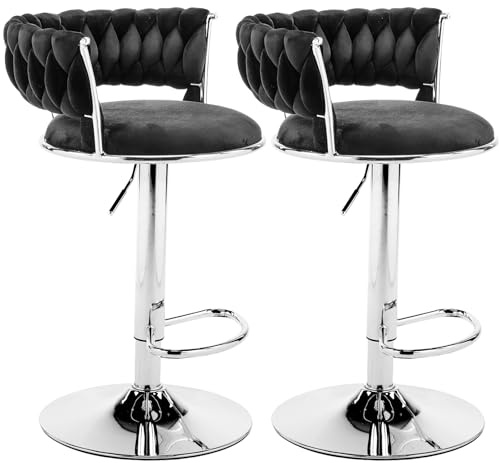 LEADZM Barhocker 2er Set, Barhocker Höhenverstellbar mit Samtsitz (Schwarz) | Barstuhl 2er Set, Bar Stool, Küchenhocker, für Bar Küche Theke Café