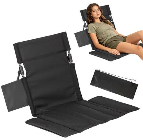 Nzkeuf Strandmatte mit Rückenlehne, Bodenstuhl mit Rückenlehne, Strandstuhl Klappbar Leicht, Strandmatte klappbar mit Tasche für Picknick Angeln Wandern Camping