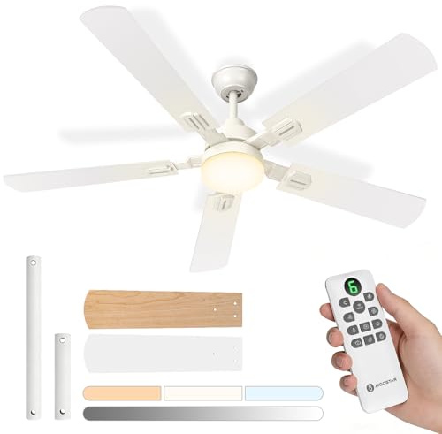 Aigostar Ventilatore da Soffitto con Luce e Telecomando Silenzioso 52‘’, 3000K/4000K/6000K Dimmerabile, 33W Motor DC Reversibile, 6 Velocità, Adatto per soggiorno, camera da letto e sala da pranzo
