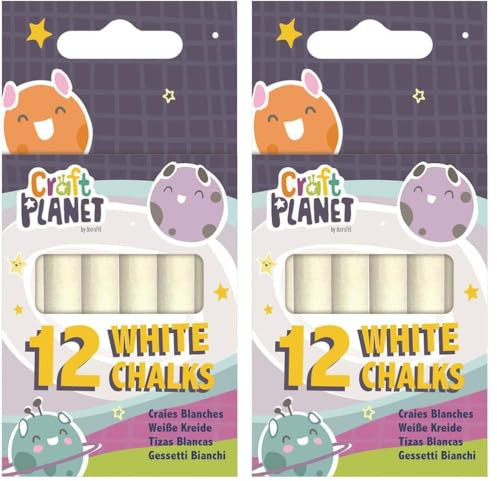 Craft Planet Standard Chalk, White, Pack of 24, Art & Craft Fun, Kids, Drawing, Pavement, Playground, School, Home, Garden, Games, Paper