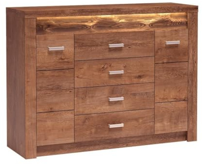 Masseno Kommode ZERI 137 cm Sideboard mit 4 Schubladen und 2 Türen für Wohnzimmer Schlafzimmer Modern 137x42x103,5 cm Braun