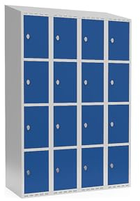 kaiserkraft | 4er-Schließfachschrank Fydor | 4 Abteile | lichtGrau/Enzianblau | B 1200 mm | schräge Dachform | Vorhängeschloss