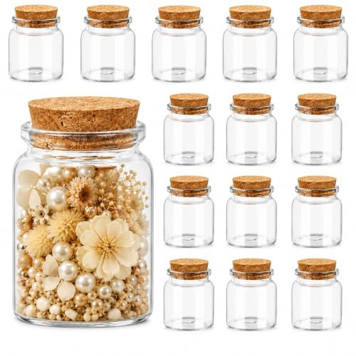 Eltichorix 15 Pièces 50ml Mini Bouteille en Verre avec Bouchons en Liège | Petits pots en verre, bocaux à épices et flacons à vœux. Parfaits pour épices, cadeaux de mariage, DIY et décoration