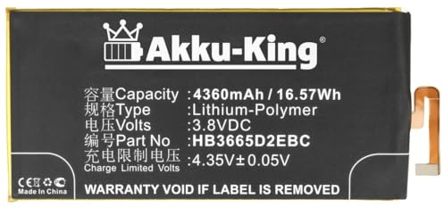 Akku-King Akku kompatibel mit Huawei HB3665D2EBC - Li-Polymer 4360mAh - für Ascend P8 Max, DAV-703L, DAV-713L