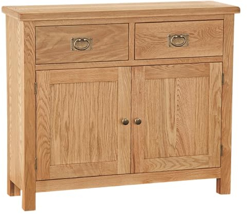 Furniture Octopus Baysdale Rustic Oak Small Sideboard – 2 Door 2 Drawer Wooden Storage Cabinet – Oak Finish – Fully Assembled
