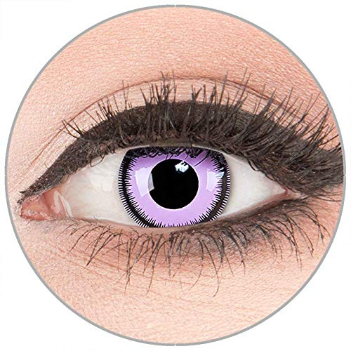 Farbige Kontaktlinsen zu Fasching Karneval Halloween in Topqualität von 'Glamlens' ohne Stärke 1 Paar Crazy Fun lila 'Purple Lunatic' mit Behälter