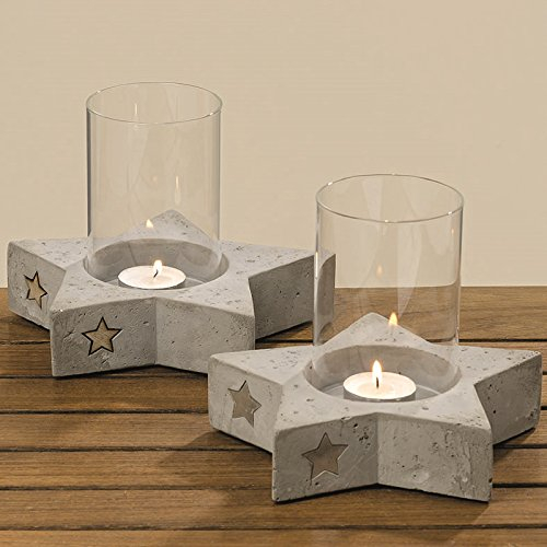 BOLTZE Windlicht Stern aus Beton und Glassäule Ø18 cm Stückpreis