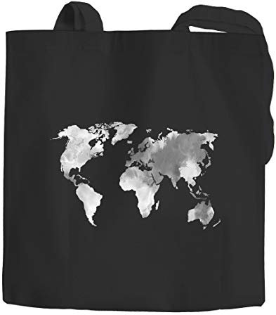 Jutebeutel Weltkarte Wasserfarben Watercolor World Map Baumwolltasche Stoffbeutel Einkaufstasche Autiga® schwarz 2 lange Henkel