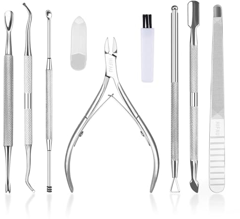 Hifou Lot de 8 pinces à cuticules de qualité supérieure avec repousse cuticules et lime à ongles incarnés en acier inoxydable Cadeau de voyage