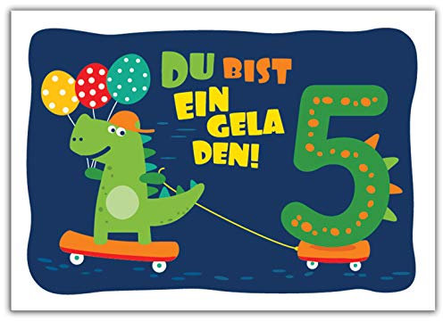 12 Einladungskarten zum 5. Kindergeburtstag Jungen Jungs Dinosaurier Einladungen fünfte Geburtstag Kinder