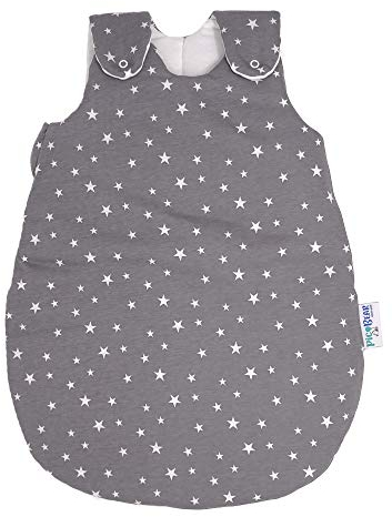 pic Bear Premium Babyschlafsack aus Jersey-Baumwolle – Atmungsaktiv, Mitwachsend und für Ganzjahres-Nutzung mit verstellbaren Größen 74/80 Sterne grau-weiß
