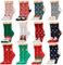 Vertvie 12 Paar Unisex Weihnachtssocken Christmas Socks Weihnachtsmotiv Weihnachten Festlicher Baumwolle Socken Mix Design für Damen und Herren (Einheitsgröße,12er Pack01)