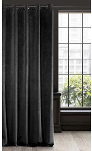 Eurofirany RIA Blickdicht Samtvorhang mit Ösen-1 STK. Einfarbig Thermogardine, Verdunklungsvorhänge, Wohnzimmer, Schlafzimmer, Lounge, 290 g/m2, Velvet, SCHWARZ, 140x250cm
