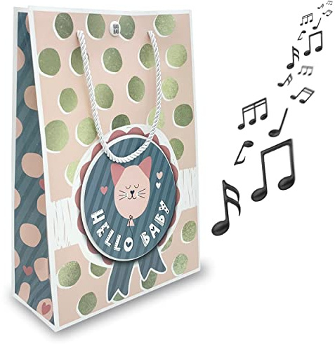 MUSIK-Geschenktüte Baby Geburt für das Mädchen, ÖFFNET man die Tasche, erklingt lustiges Babylachen und ein Einschlaflied, GagBag von bentino