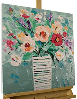 KunstLoft Leinwandbild | 100% HANDGEMALT | 60x60cm | Gemälde 'Bouquet der Freude' | Blüten | Blau | Wandbild Wohnzimmer