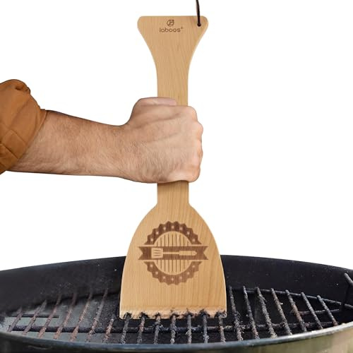 Laboos Grattoir Barbecue en Bois de Hêtre - Nettoyeur de Grille pour Poêle et Bol - sans Poils Métalliques - Outil de Nettoyage Sûr et Durable