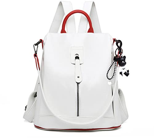BUKESIYI Damen Tasche Rucksack Handtasche Frauen backpack Klein Anti Diebstahl Schulrucksack Laptop Weekender PU Leder DE78158 Nicht-Gerade Weiss