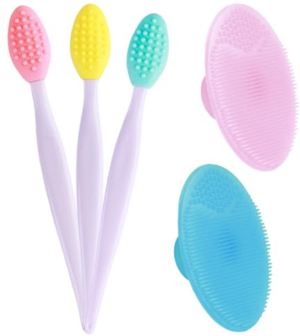 3 pennelli per labbra con spazzola per la pulizia del viso in silicone, 2 pezzi per il viso esfoliante, per rimuovere i punti neri, massaggiare