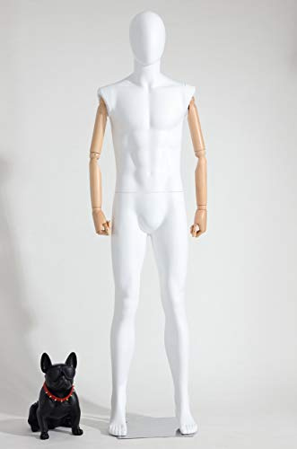 Eurohandisplay Beau mannequin de vitrine abstrait laqué blanc brillant, bras et mains réglables à volonté en bois, plaque de support en acier inoxydable (G1B-M homme assis)