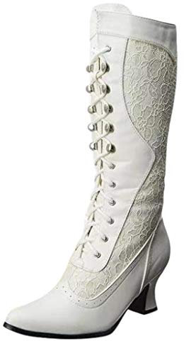 Winterreitstiefel Stiefel Damen High Heeled Fashion Lace Spitze Zehen Schuhe Seite Reißverschluss Mid-Tube Stiefel (39,Weiß)