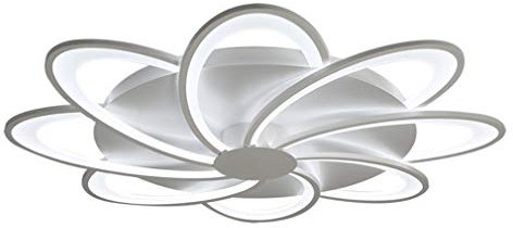 60W LED Deckenleuchte Weiß Kreativ Wohnzimmerlampe Dimmbar mit Fernbedienung, Ø80cm Modern Decke Kronleuchter Arbeitszimmer Esszimmer Küchen, 7-Ring Acryl Schirm Minimalistisch Schlafzimmerlampe