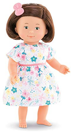 Corolle 9000260030 - Mon Premier Poupon Florolle Eglantine, Weichkörperpuppe mit braunen Haaren, Haargummi und Blumenkleid, Vanilleduft, 32cm, Für Kinder ab 18 Monaten geeignet