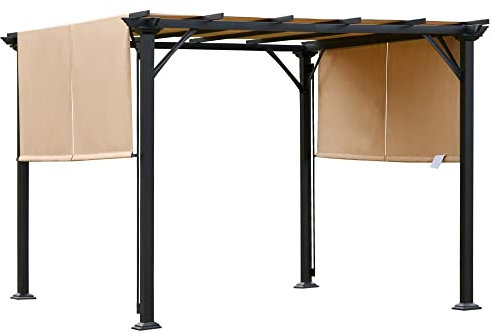 Outsunny Pergola rétractable 3L x 3l x 2H m Structure métal époxy anticorrosion Noir Double Toile Polyester Haute densité Beige