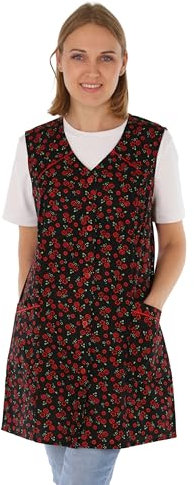 7/8 Kasack Baumwolle bunt Schürze kurz ohne Arm Kochschürze, Farbe:rot, Größe:46
